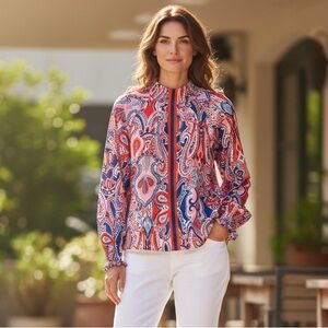 THML Paisley Print Long-Sleeve Silk Blouse